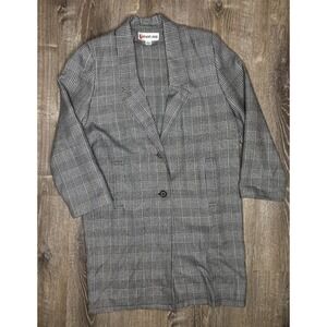 Vintage Peabody House Black White Plaid Overcoat Trench Coat Size 9/10